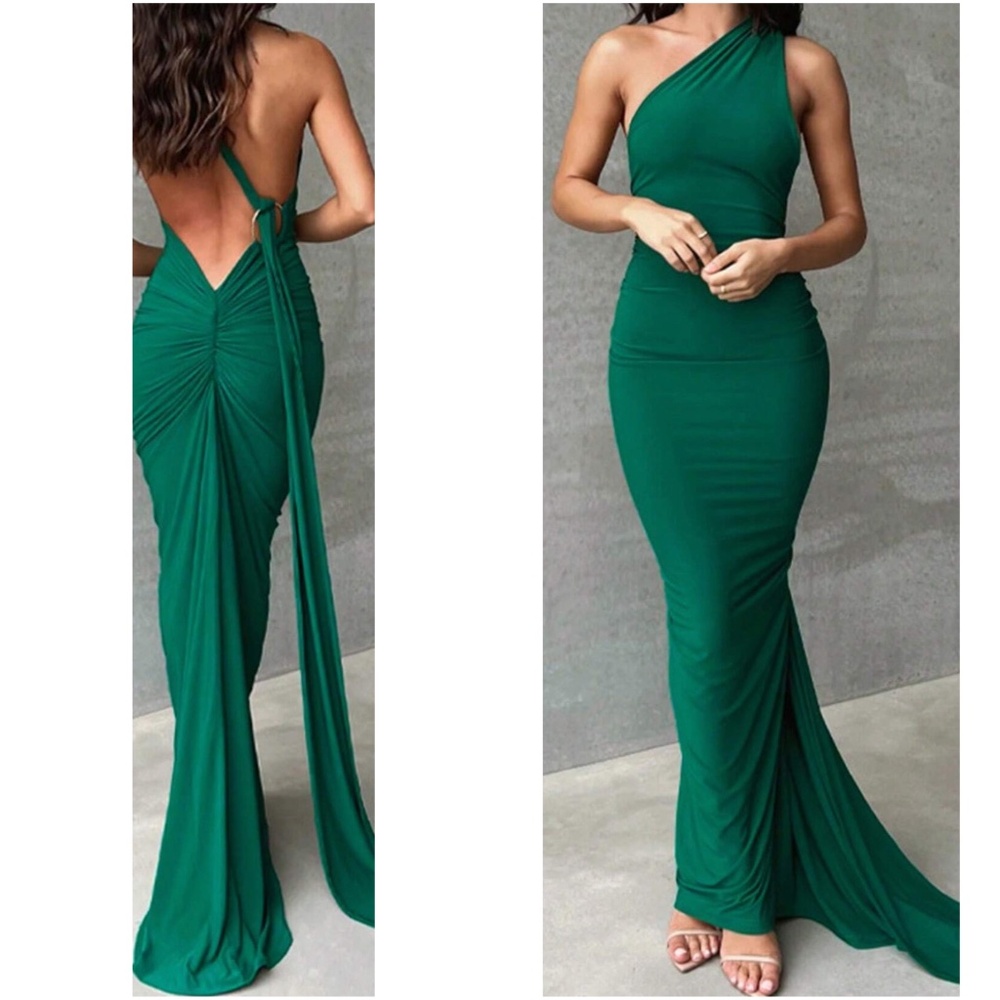 Luxe Backless Asymmetrical Neck Bodycon Party Formal Dress - Picture 2 of 7